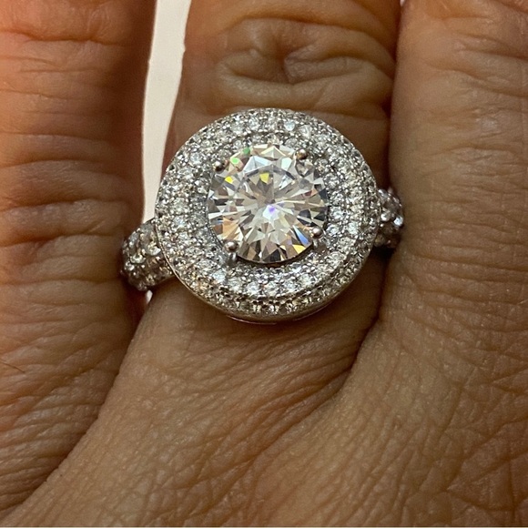 NEW Silver 925 Round Halo With Cubic Zirconia Stone - Picture 6 of 7